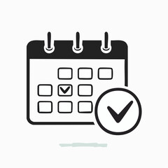 Calendar with checkmark icon for event planning and appointment scheduling. Simple vector symbol for confirmed dates and deadlines.