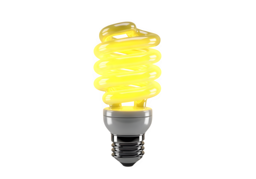 3D Yellow CFL Lightbulb - Energy Saving, Sustainable Lighting, Eco-Friendly, Green Technology, Bright Idea, Innovation, Efficiency, Electric