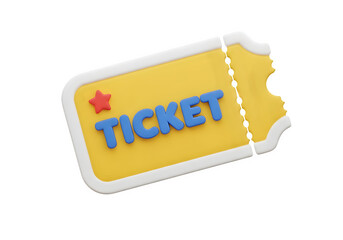 3D Yellow Ticket Stub Icon - Event Entry, Admission, Entertainment, Travel, Concert, Movie, Boarding Pass, Event Pass, Access Control