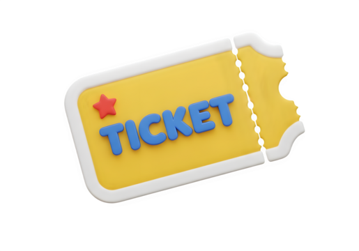 3D Yellow Ticket Stub Icon - Event Entry, Admission, Entertainment, Travel, Concert, Movie, Boarding Pass, Event Pass, Access Control