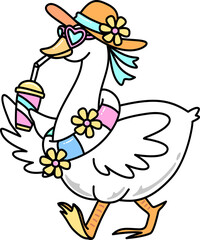 Retro Groovy Cartoon Goose with Summer Accessories