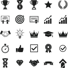 Naklejka premium Set of black and white business and finance icons vector set for web and internet design including money car map chart bank silhouette symbols