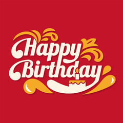 happy birthday white orange on red background