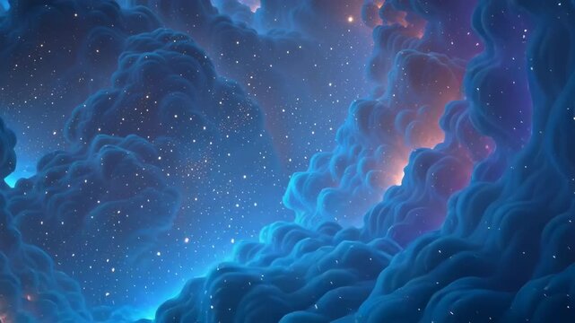 Celestial Whispers: A dreamlike painting depicts a vast, breathtaking expanse of the night sky, where billowing clouds mingle with twinkling stars.
