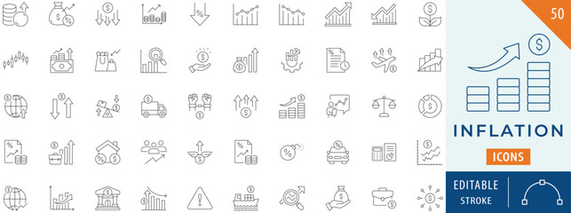 Inflation icon collection set. Editable stroke.