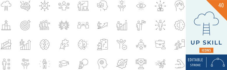 Up skill icon collection set. Editable stroke.