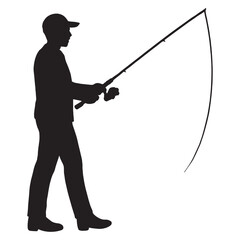 Obraz premium Fisherman with Rod Black and White Silhouette