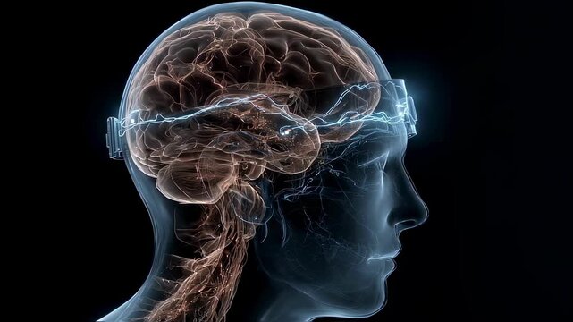 Medical simulation of brain activity monitoring displaying diminished cortical firing patterns and CNS dampening after highdose barbiturate exposure.