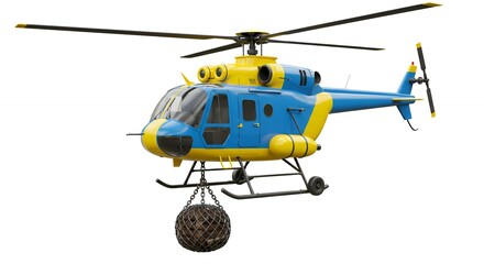 Fototapeta premium Blue and yellow helicopter isolated on white background