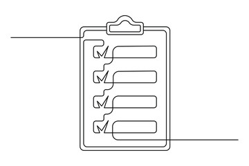 Clipboard with checklist Continuous single Line art Drawing Symbol of Productivity and Precision. vector