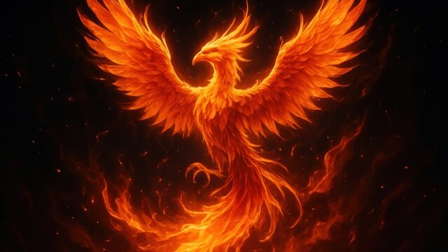 Majestic fiery phoenix illustration.