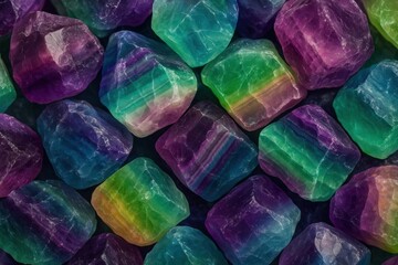 Vibrant colorful fluorite crystal collection.