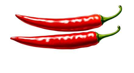 Vibrant red chili peppers with green stems isolated on a transparent background spicy food cooking ingredients