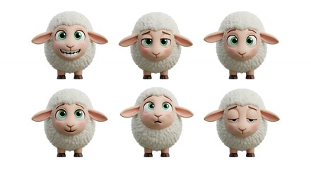 Cartoon sheep expressions set