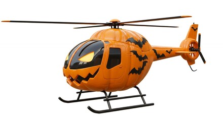 Fototapeta premium Halloween orange helicopter decorated as pumpkin