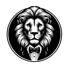 Obraz premium Lion Head in Tuxedo Vector Illustration
