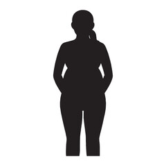 Black silhouette of a woman with hands on hips, standing, for mockup or template, isolated on transparent background