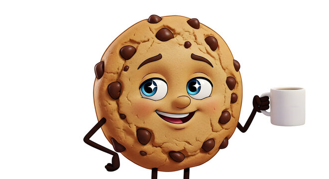 Sweeten your day with a chocolate chip cookie character holding a mug of coffee or milk - Powered by Adobe