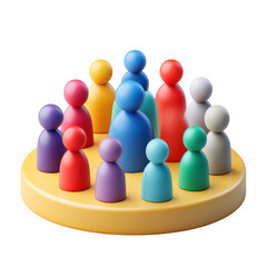 Obraz premium Colorful diverse figures on a platform, representing unity, community on transparent background