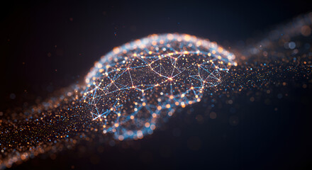 Abstract digital brain visualization representing advanced Business Intelligence, big data analysis, and futuristic network technology for corporate strategy.