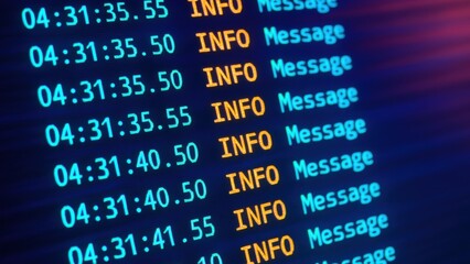 Data logs display threat hunting in cloud networks with timestamps and messages indicating system activity and alerts for monitoring purposes