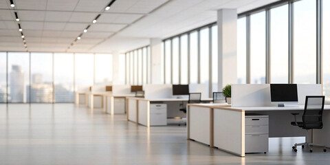 Fototapeta premium Modern Office Interior – Workspace, Architecture, Lighting, Minimal Design, Corporate, Business, Desk, Technology, Professional, Furniture, White, Contemporary, Office Building, Interior Design, Glass