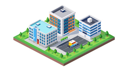 Isometric city landscape with buildings and transportation vector illustration design concept
