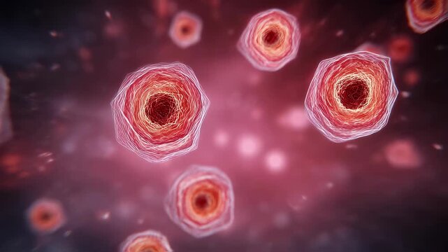 Timelapse style footage of ion bars fluctuating across a gradient background illustrating cellular dehydration from potassium loss.