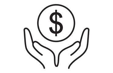 Holding Dollar Coin - Financial Support and Investment Icon