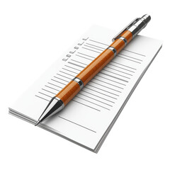 Naklejka premium Wooden pen resting on a checklist, representing task management and productivity in business, education on transparent background