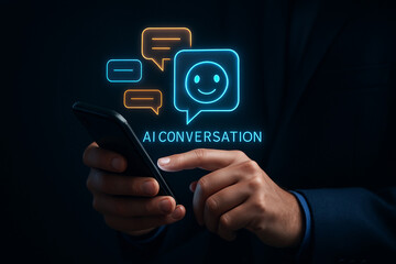 Person interacting with AI conversation interface on phone
