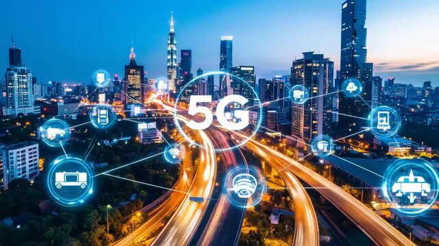 5g technology network cityscape futuristic city future internet - Powered by Adobe