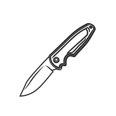 Obraz premium Contour Drawing Pocket Knife with Metal Handle and Sharp Blade on White