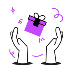 Purple Gift for you concept illustrations in various activities of e-commerce, delivery, shopping, giving or sending gifts, surprises and celebrations.