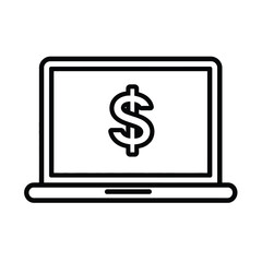 Obraz premium Dollar Sign On Laptop, Isolated Computer Icon, Line Art Design, Symbol, Ecommerce