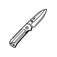 Fototapeta premium Folding Pocket Knife Black Silhouette Line Art on Transparent Background