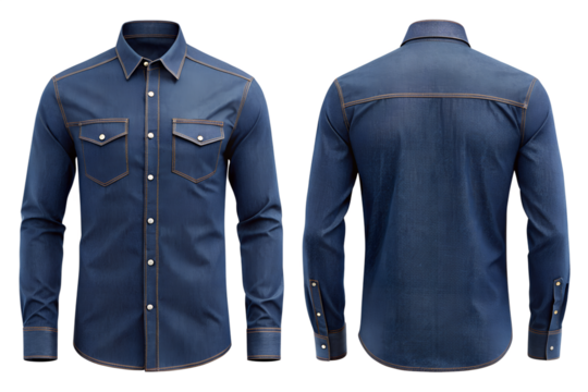 Classic denim shirt with contrasting stitching offers timeless style and versatile wear for any wardrobe.