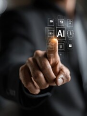 Person touching a futuristic AI interface