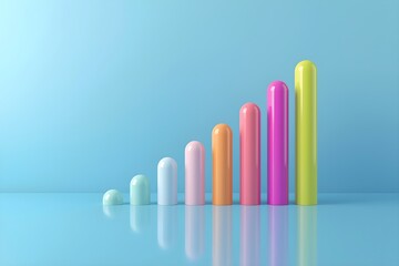 Obraz premium Glossy Pastel 3D Bar Chart on Blue Background