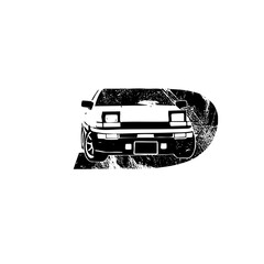 Vector Vintage sports car within a dynamic letterform.
