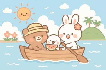 Cute animals boating adventure