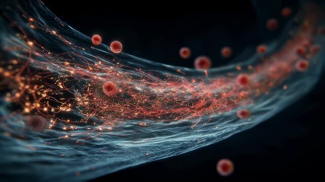 Scientific visualization of cellular mechanisms driving proton pumps releasing gastric acid to aid digestion within the stomach lumen.