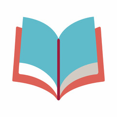 Stylized open book with bright blue pages and red cover on a white background