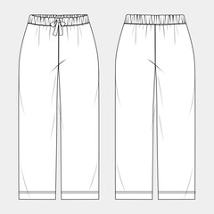 Ladies pajama pant technical drawing fashion flat sketch vector illustration template front and back © VectorVive