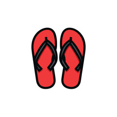 Isolated cartoon pair of red flipflops with black straps on transparent background