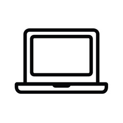 Isolated Laptop Icon with Black Outline and Transparent Fill on White Backdrop