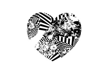 Vector Abstract heart composed of dynamic striped and textured vector shapes.