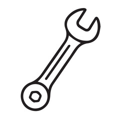 Minimalist vector icon of an adjustable wrench, drawn in black and white with bold black outlines to emphasize its mechanical form and clear function.

