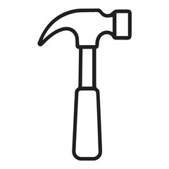 A black and white vector illustration of a simple hammer, outlined in strong black lines to emphasize clean design and functional minimalist shape.


