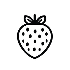 Isolated Outlined Strawberry with Seeds, Black Bold Lines on Transparent Background